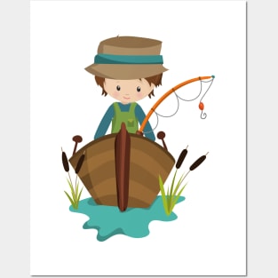 Fishing Boy, Fisherman, Fishing Rod, Brown Hair Posters and Art